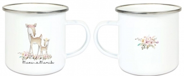 ♥ zauberhafte Becher Tasse Emailletasse Reh Mutter & Kind  Name,  Wunschname, KITA Kindergarten, Einschulung, Dankeschön, Abschied, Jubiläum, Geschenk, Becher von Lüttentüddel®